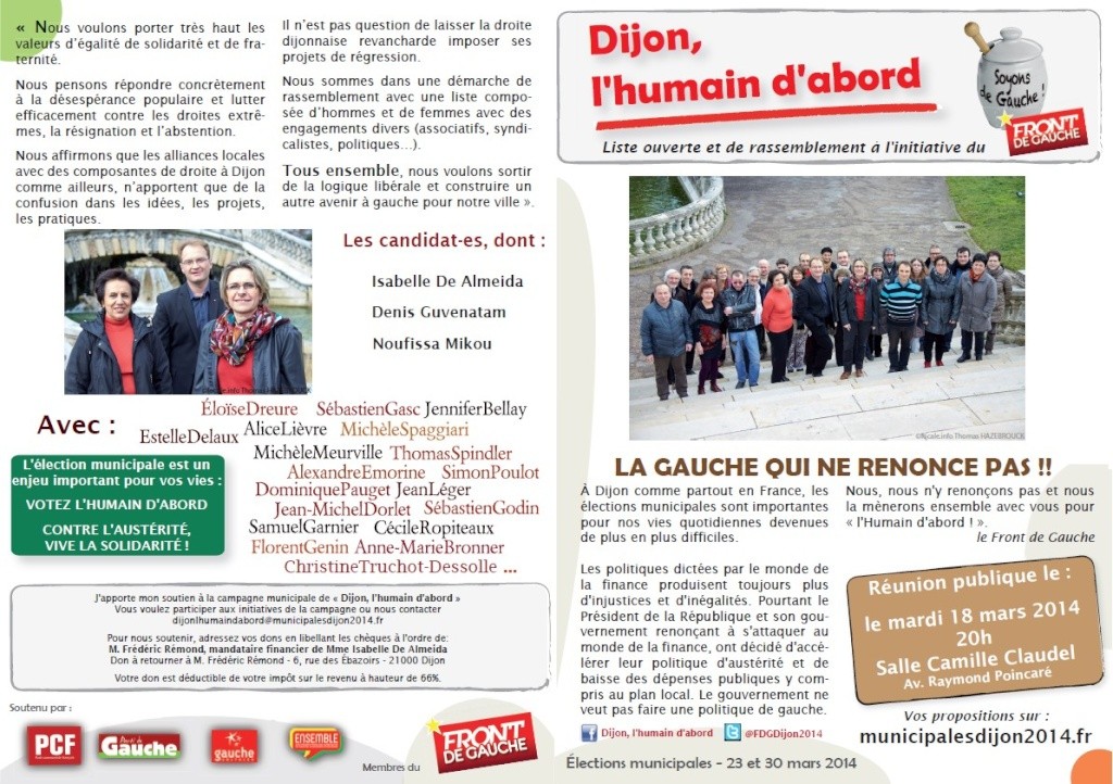 Municipales Dijon. Le Front de Gauche fait campagne face aux “ lobbies ” de Dijon (Miroir Mag) + Résultats Dijon010