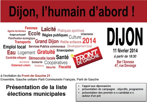 Municipales Dijon. Le Front de Gauche fait campagne face aux “ lobbies ” de Dijon (Miroir Mag) + Résultats Invita12