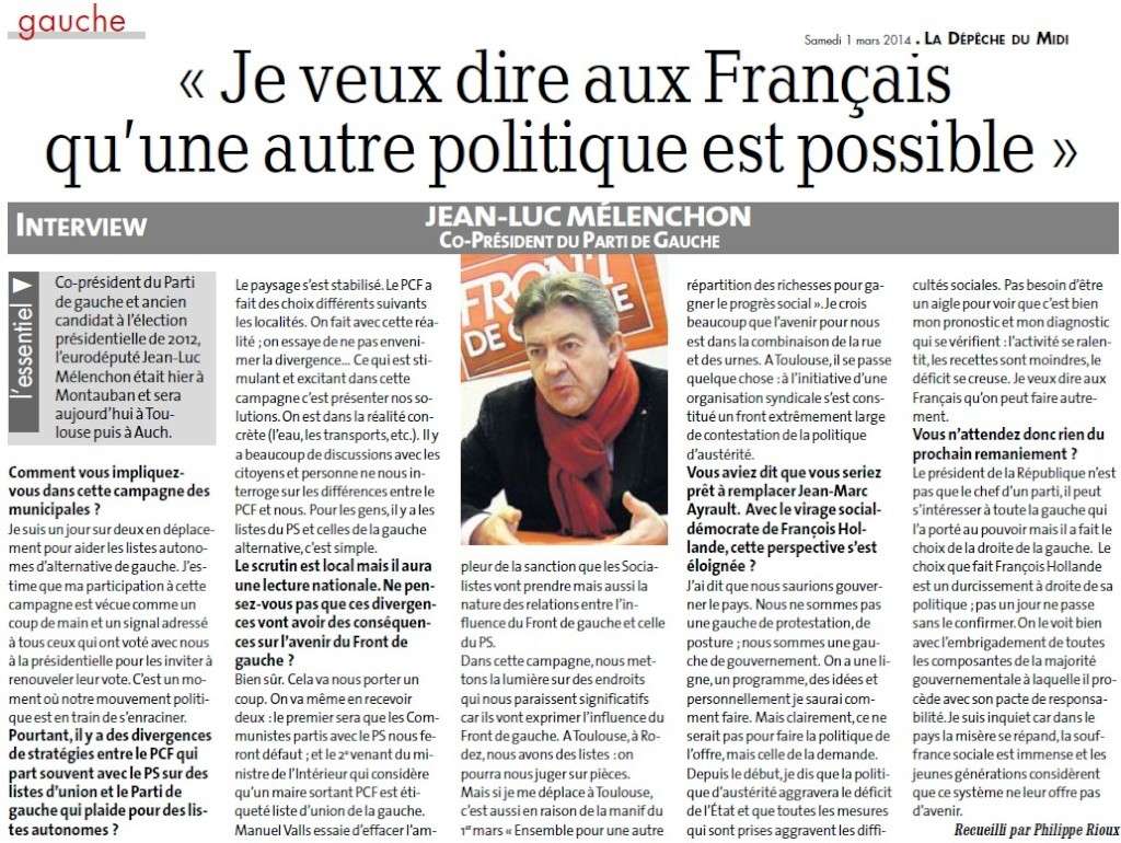 Mélenchon : " Je veux dire aux Français qu'une autre politique est possible " (La Dépêche du Midi) Je_veu10