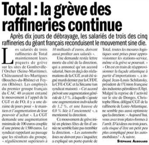 Total : la grève des raffineries continue (Humanité) + Grève à Feyzin (Progrès de Lyon) La_gra10