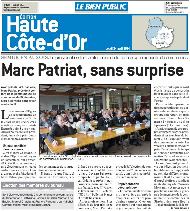 Communauté de communes. Semur-en-Auxois : Marc Patriat, sans surprise (Bien Public) Marc_p10
