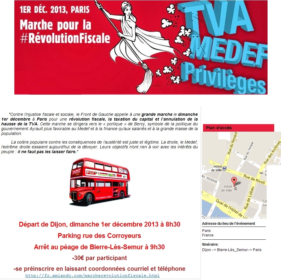 Marche pour la Révolution fiscale. Bus au départ de Dijon avec arrêt à Bierre-lès-Semur Marche10