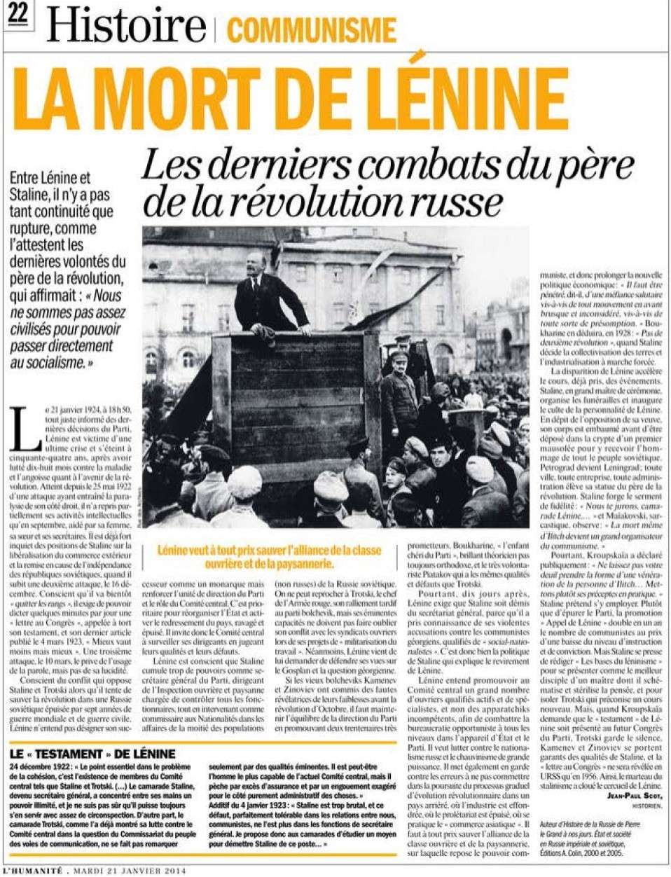 La mort de Lénine. Les derniers combats du père de la Révolution russe (Humanité) + Extrait du Parti bolchévique de Pierre Broué Mort_d10