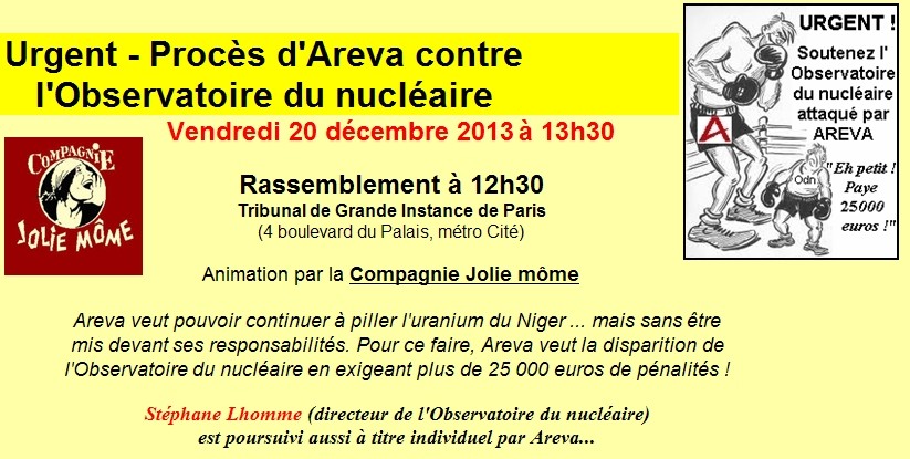 Procès d'Areva contre l'Observatoire du nucléaire (Observatoire du Nucléaire) + Soutien à l’Observatoire du Nucléaire ! (Parti de Gauche) Procas10
