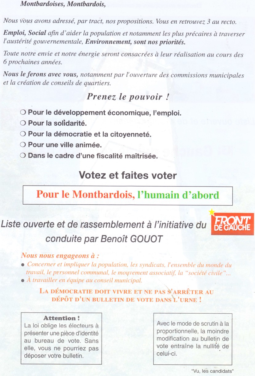 Municipales Montbard. Nous sommes sur les rails + Divers + Résultats + Le Front de Gauche remercie ses électeurs Profes11