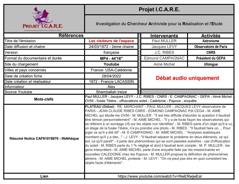 Fiches du Projet ICARE par Jean-Claude LEROY Icare315