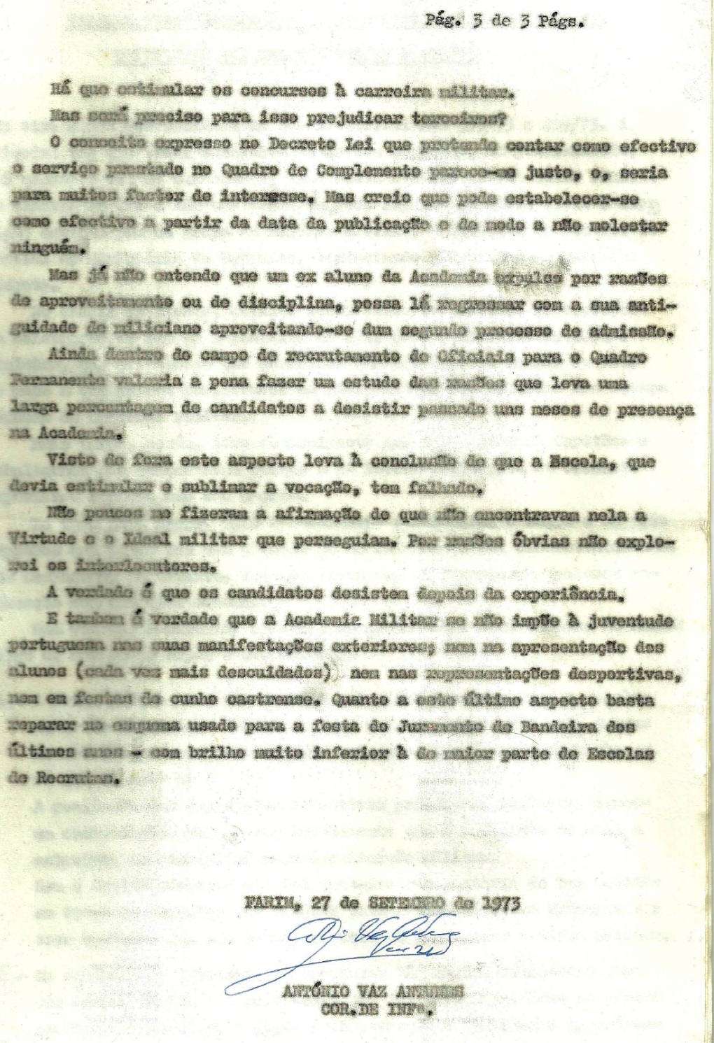 Cor António Vaz Antunes: Parecer sobre exposições apresentadas por Oficiais do QP (DL353 e 409/73) Pagina12