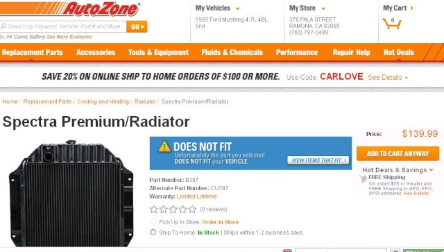 radiator - wanted a used radiator g10 panel 6 cyl Mustan10