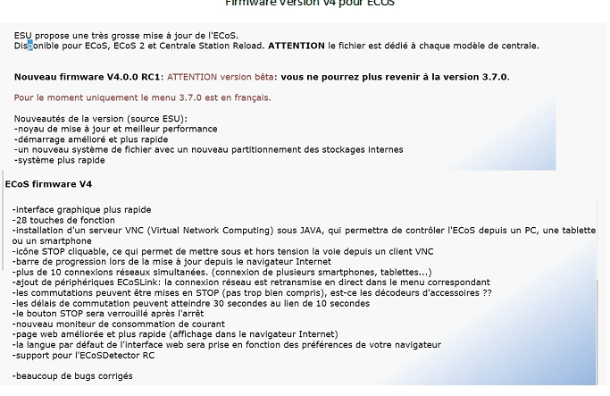 Mise à jour Centrale ECoS version firmware V 4.2.2 Versio10