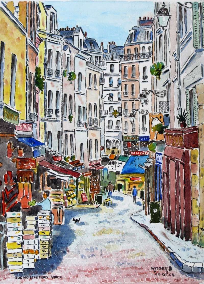 " La rue Mouffetard à Paris " 02 QT 04 aquarelle de 30 x 40 cm  Rue_mo10