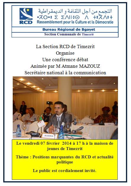 A l'occasion du quart de siècle d'existence du RCD, le Bureau Régional de Bgayet organise une série de conférence et de rencontres à travers les 4 coins de la wilaya. Rahid12
