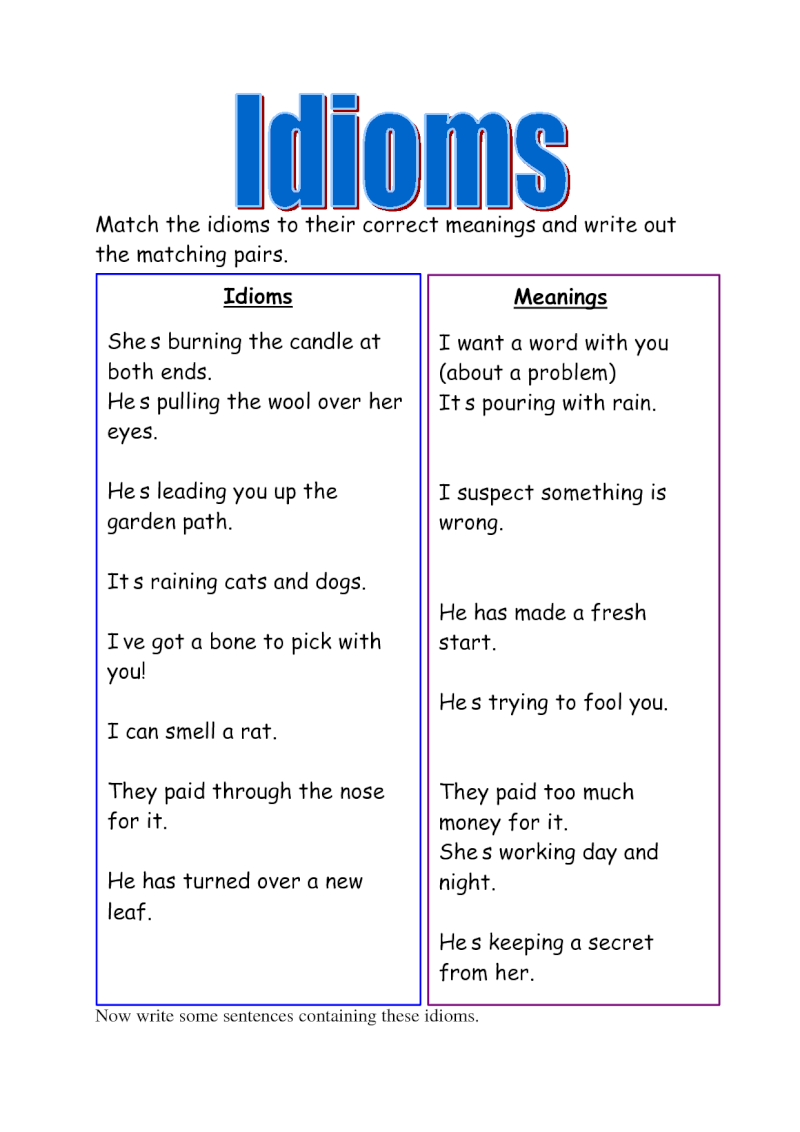 Idioms Worksheet 10692810