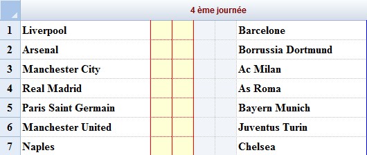 Calendrier match Aller  Journa13