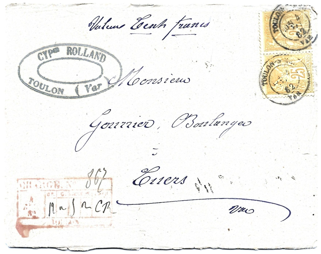 Besoin d'aide : Tarification d'une lettre chargée au 04 mai 1882 Toulon33