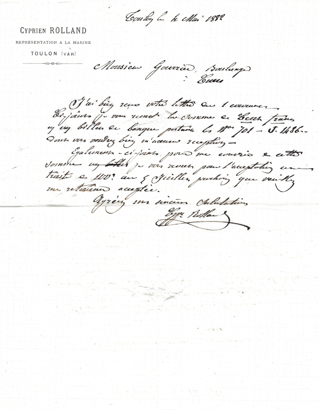 Besoin d'aide : Tarification d'une lettre chargée au 04 mai 1882 Toulon34