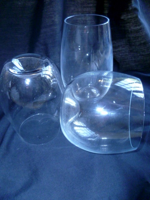 Contemporary Dartington Stemless glasses with dimple base - Riedel 'O' like P1050111
