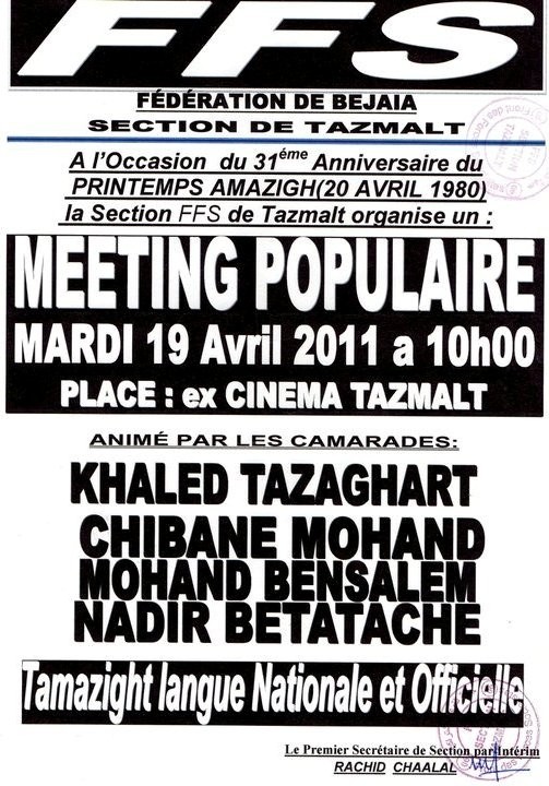 Khaled Tazaghart, un militant sincére trahit les opportunistes du FFS!  Ffs24