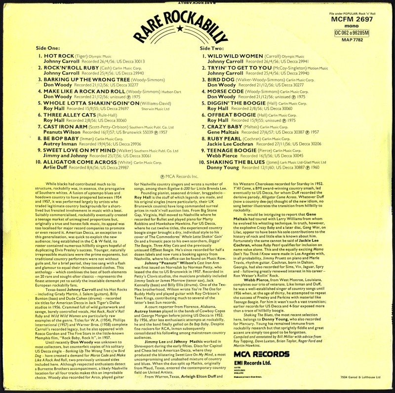 Rare Rockabilly - 33t - mca records - Various 1950's Rockabilly to Decca, Brunswick & Coral records Va-rar10