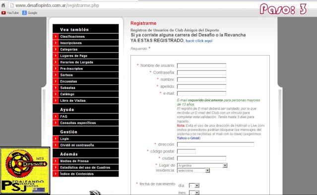 Pasos para registrarse en la pagina oficial de Rio Pinto. Captur21