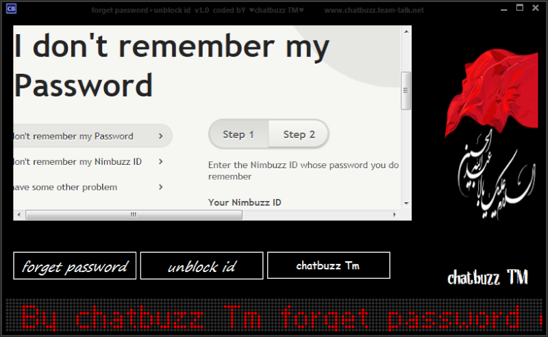 chatbuzz TM FORget password + unblock id 18821010