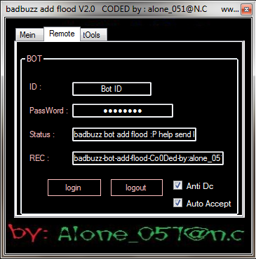badbuzz add flood remote coded by:Alone_051 213