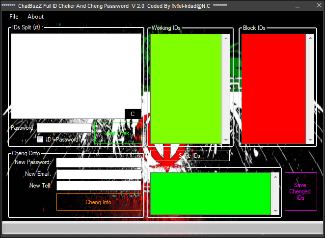 Chatbuzz Full ID Cheker And Cheng Password v2.0 Coded By !!v!!el-lrdad@n.c Captur15
