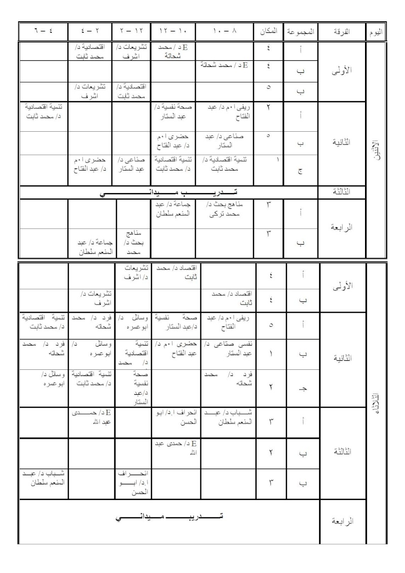 الخطة الدراسية وجدول المحاضرات للعام الجامعي 2013 /  2014 الترم الاول والثاني O210