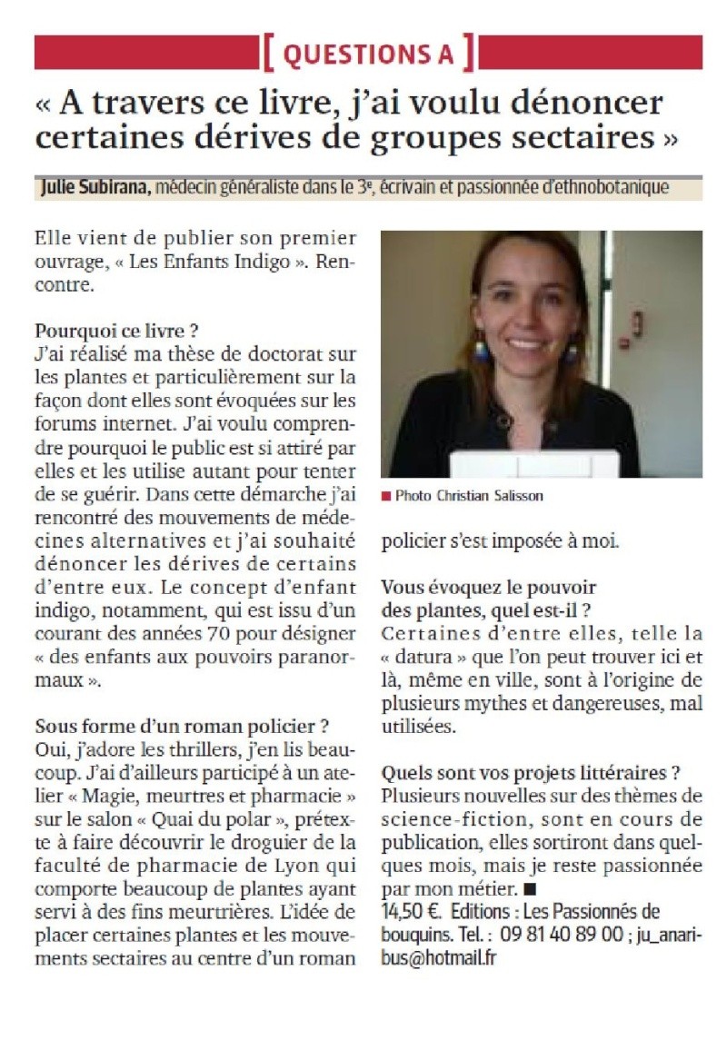 Article paru dans le Progrès sur J. Subirana, auteur du livre: les Enfants Indigo Le_pro10