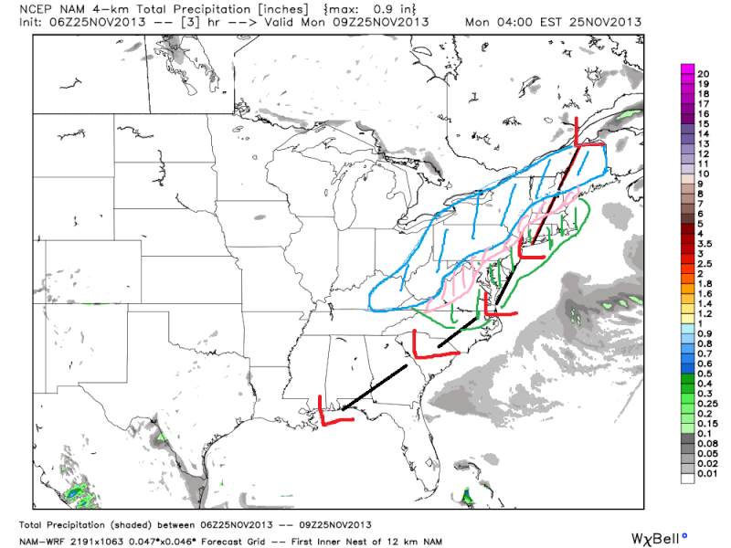 1st Impacts Map for Pre-Thanksgiving Storm Wed27t10