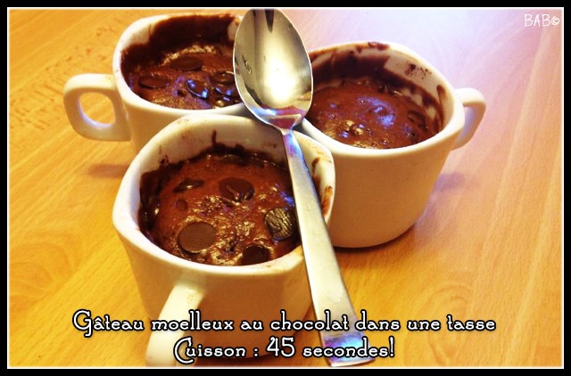 Gâteaux moelleux au chocolat dans une tasse de Ricardo! (Cuisson 45 secondes) Gateau10