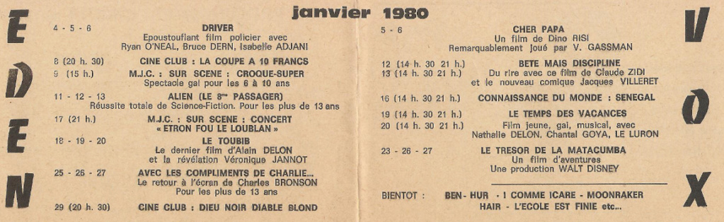 A L’AFFICHE A CREST AU 1er TRIMESTRE 1980 Janvie17