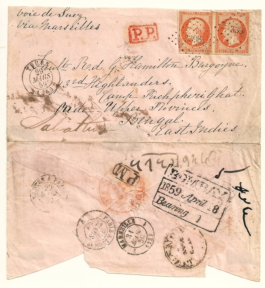 Taxation des lettres classiques pour les Indes britanniques 185910