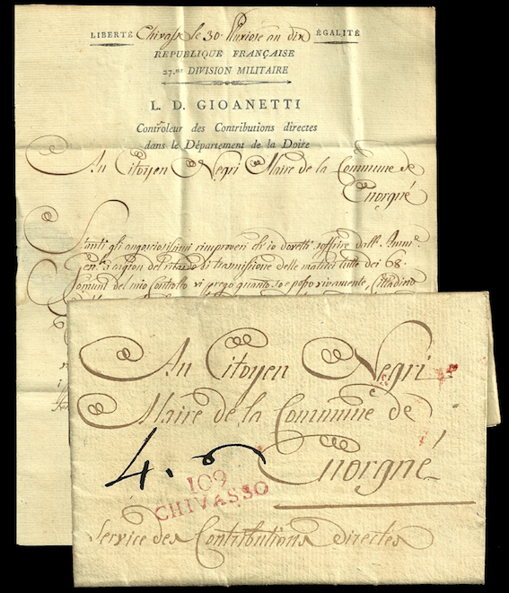 Piémont (1802), timbrage français et tarif autochtone 4s6d_m10