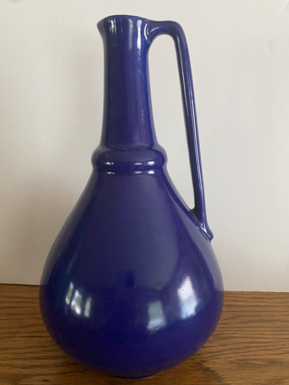 Cobalt Blue Pitcher Vase with Unusual Shield Like Mark Blue10