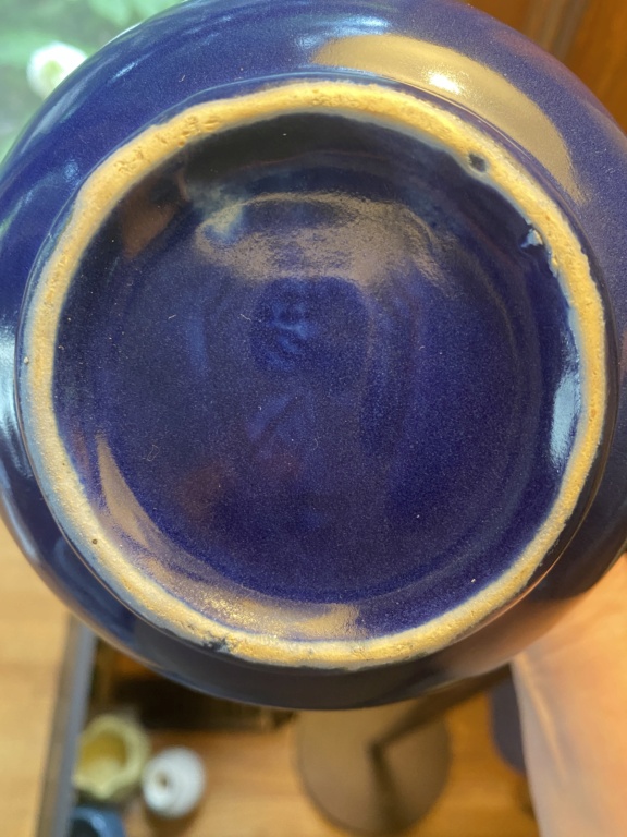Cobalt Blue Pitcher Vase with Unusual Shield Like Mark Bluebo11