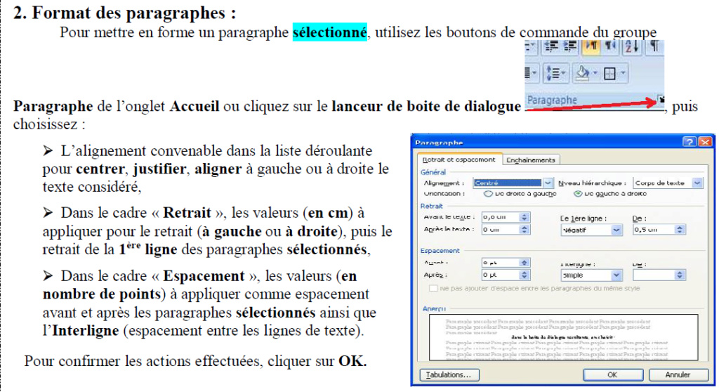 Mise en forme des paragraphes Sans_t10