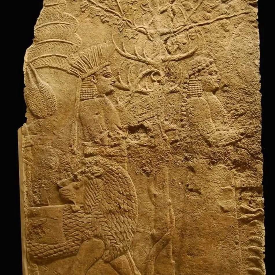 Assyrian mural about playing the harp 1-708