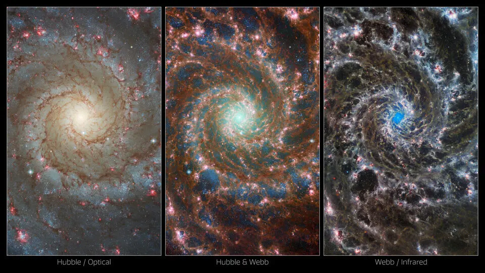 Une image du télescope James Webb montrant la forme en spirale de la galaxie fantôme. 2119