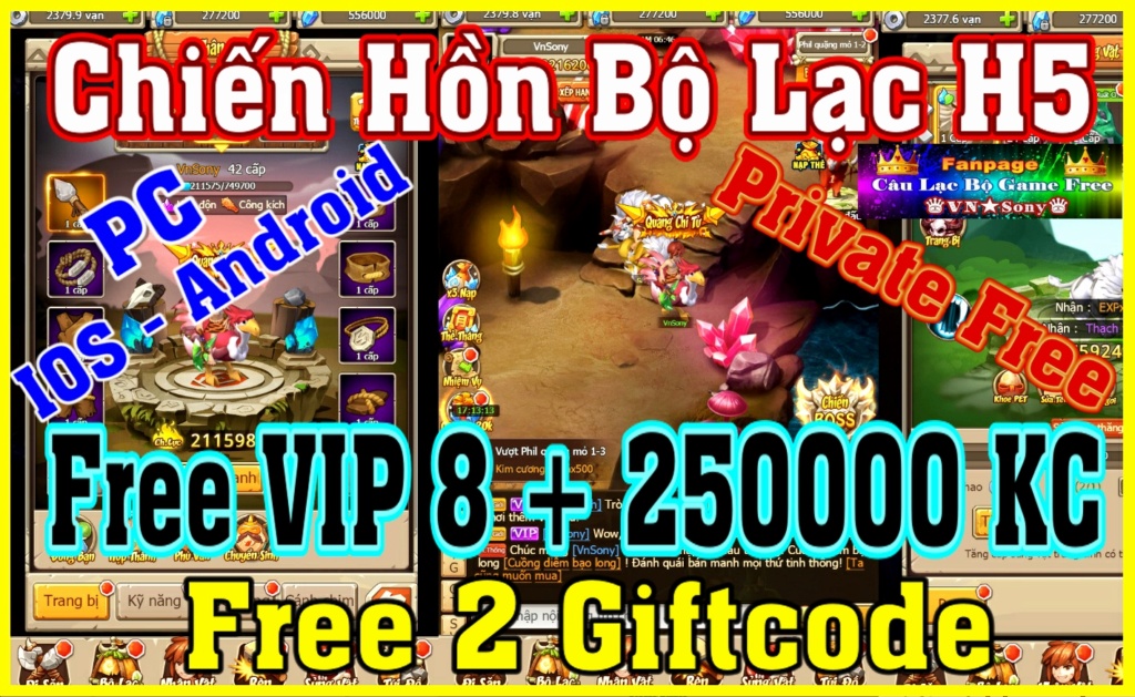 [H5 Game Lậu] Chiến Hồn Bộ Lạc - Free VIP8 + 250000KC + 2 Giftcode  Rv118