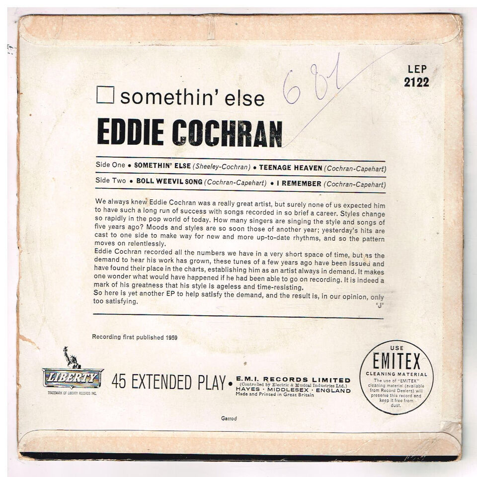 Eddie cochran - Somethin' else - Teenage Heaven - Boll Weevil song - I remember - Liberty - LEP 2122 44968613