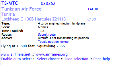 Tunisia Air Force Lockheed Hercules C-130 TS-MTC le 26-11-13 2013-110
