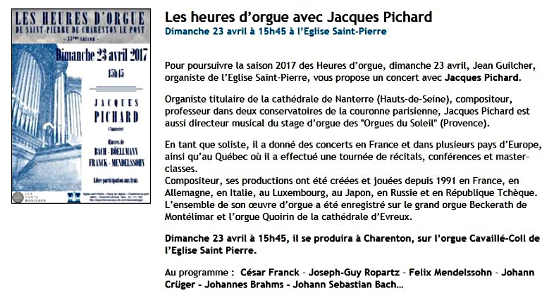 HEURES d'ORGUE de Saint-Pierre de Charenton Char1710