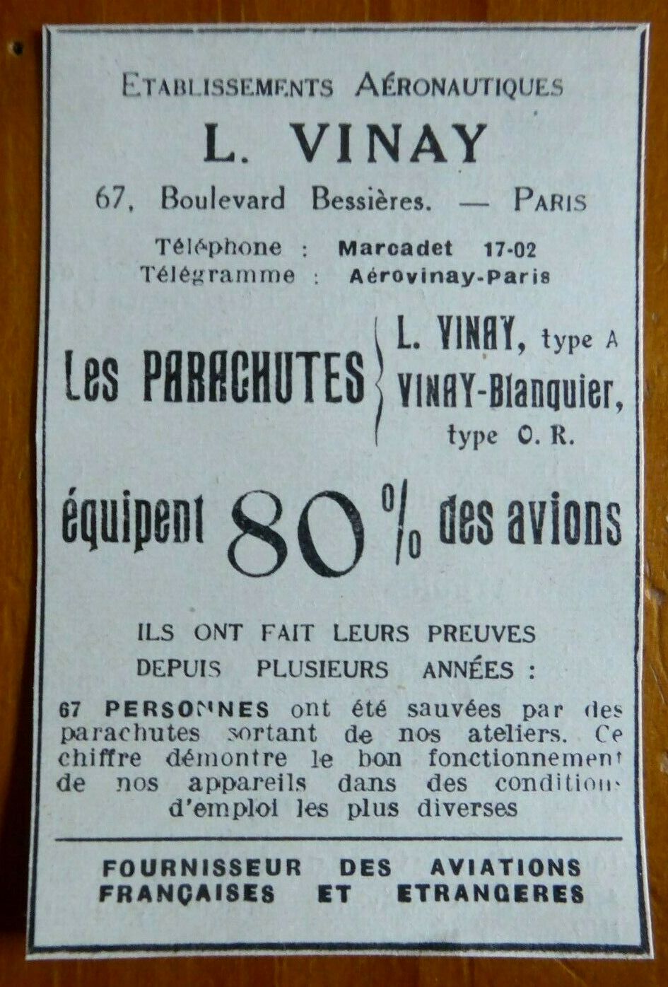 Etude sur les parachutes pour avions lents Pub_vi13