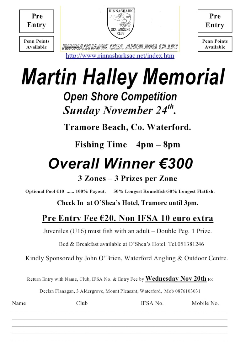 Martin Halley Memorial         Open Shore Competition Sunday November 24th. Martin10