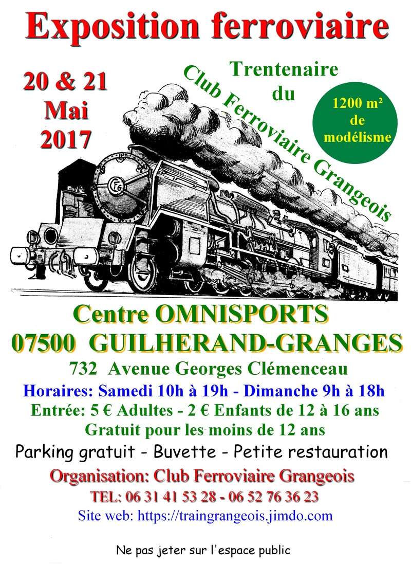 Expo club ferroviaire Grangeois 20 et 21 mai 2017 sur 1200 m2 D13