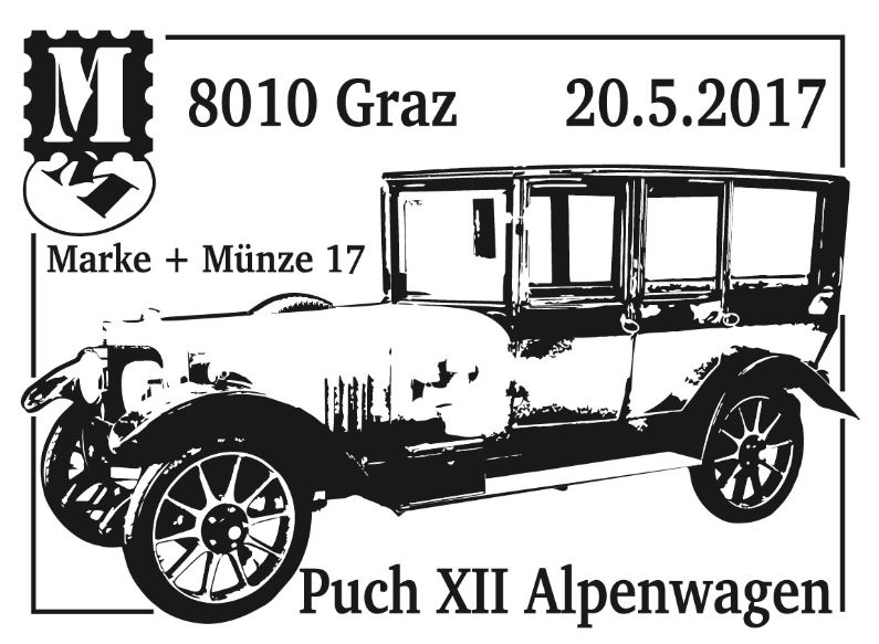 Sondermarke „Puch XII Alpenwagen“ Serie „Autos“ Stempe14