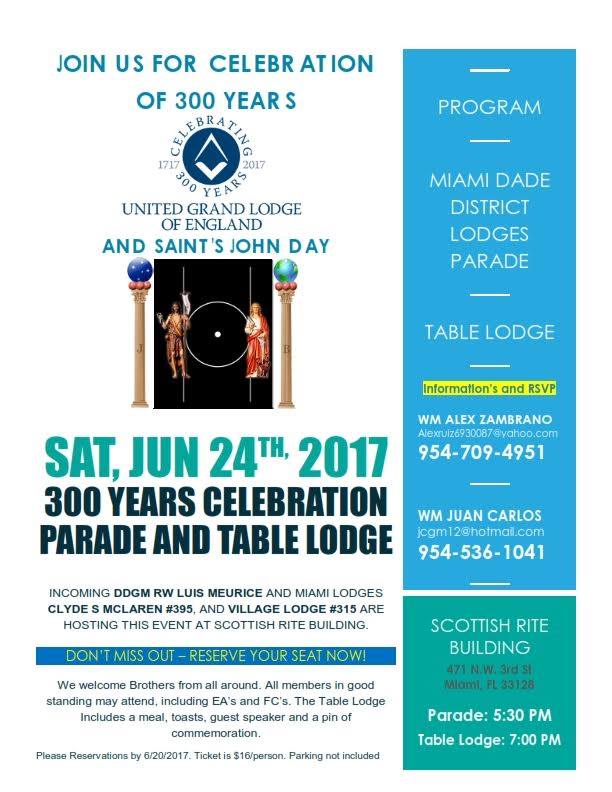 300 years of Freemasonry  ***  Parade and Table Lodge June 24th at the Miami Scottish Rite Masonic Temple 300_an10