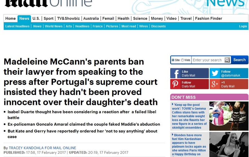 Daily Mail says Madeleine McCann is DEAD ( in an article by Tracey Kandohla! ) - 18 Feb 2017  Kandoh10