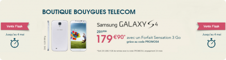 Samsung Galaxy S4 en vente flash jusqu'au 4 mai chez Bouygues Telecom 13988611