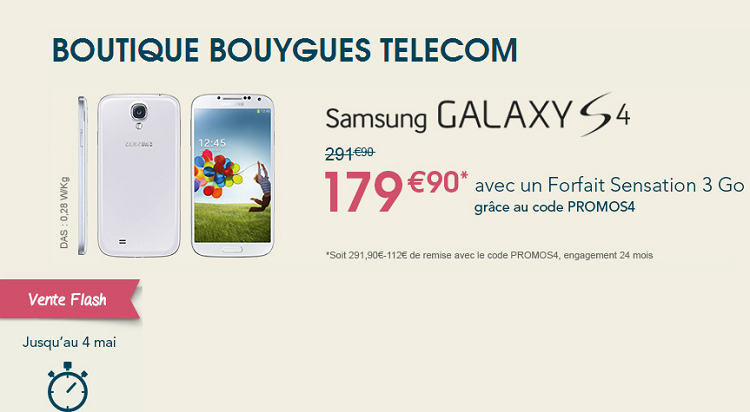 Samsung Galaxy S4 en vente flash jusqu'au 4 mai chez Bouygues Telecom Illus410